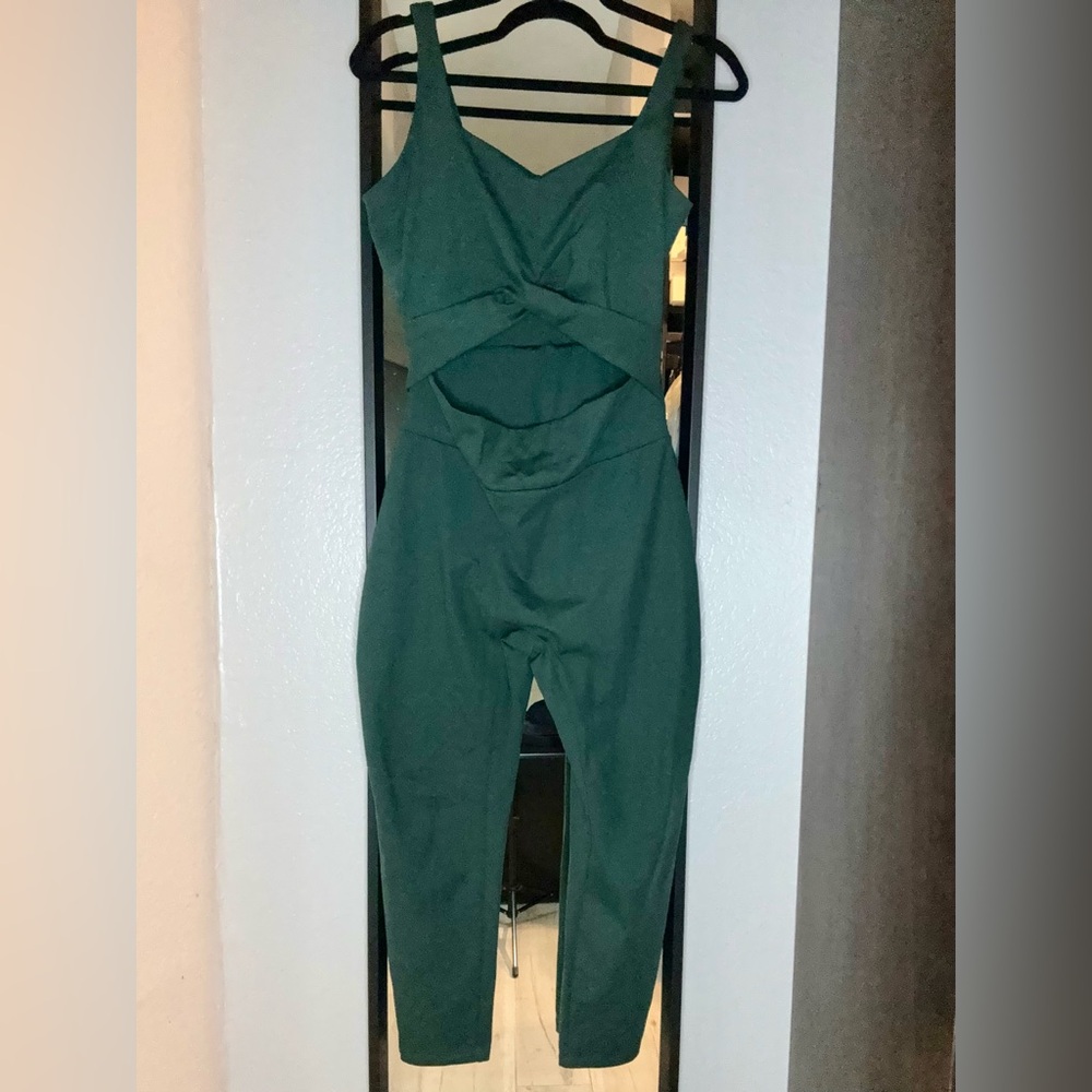 girlfriend collective Forest Green Cutout Knot Jumpsuit